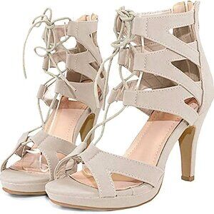 Top Moda Open Toe Lace Up Cut-Out Platform Sandals Gladiator Heel Nubuck Bootie